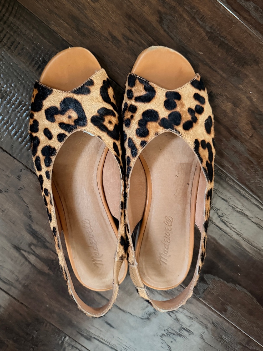 Madewell Leopard Print Peep-Toe Slingback Flats - Tan & Black